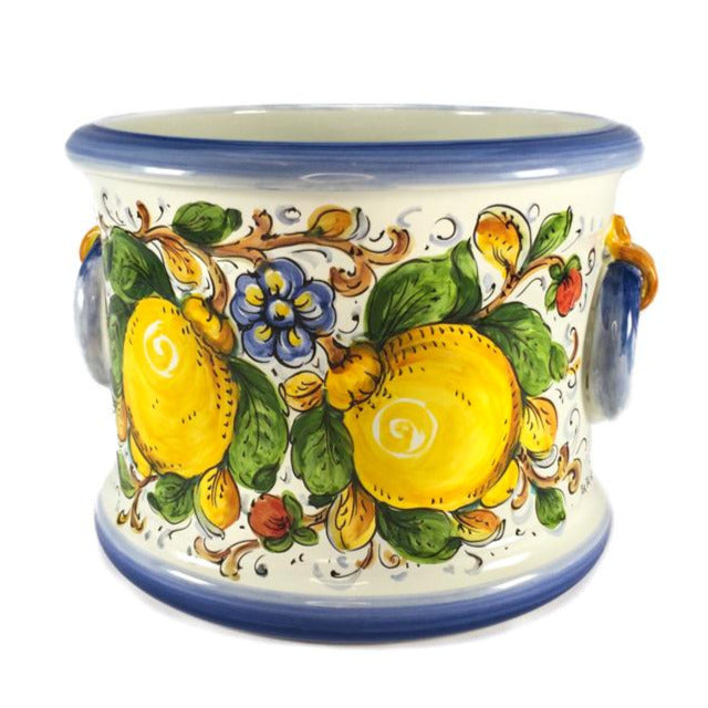 Borgioli - Lemons on White 25cm Cache Pot-Planter